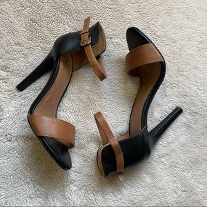 Color Block Camel and Black Single Strap Heel